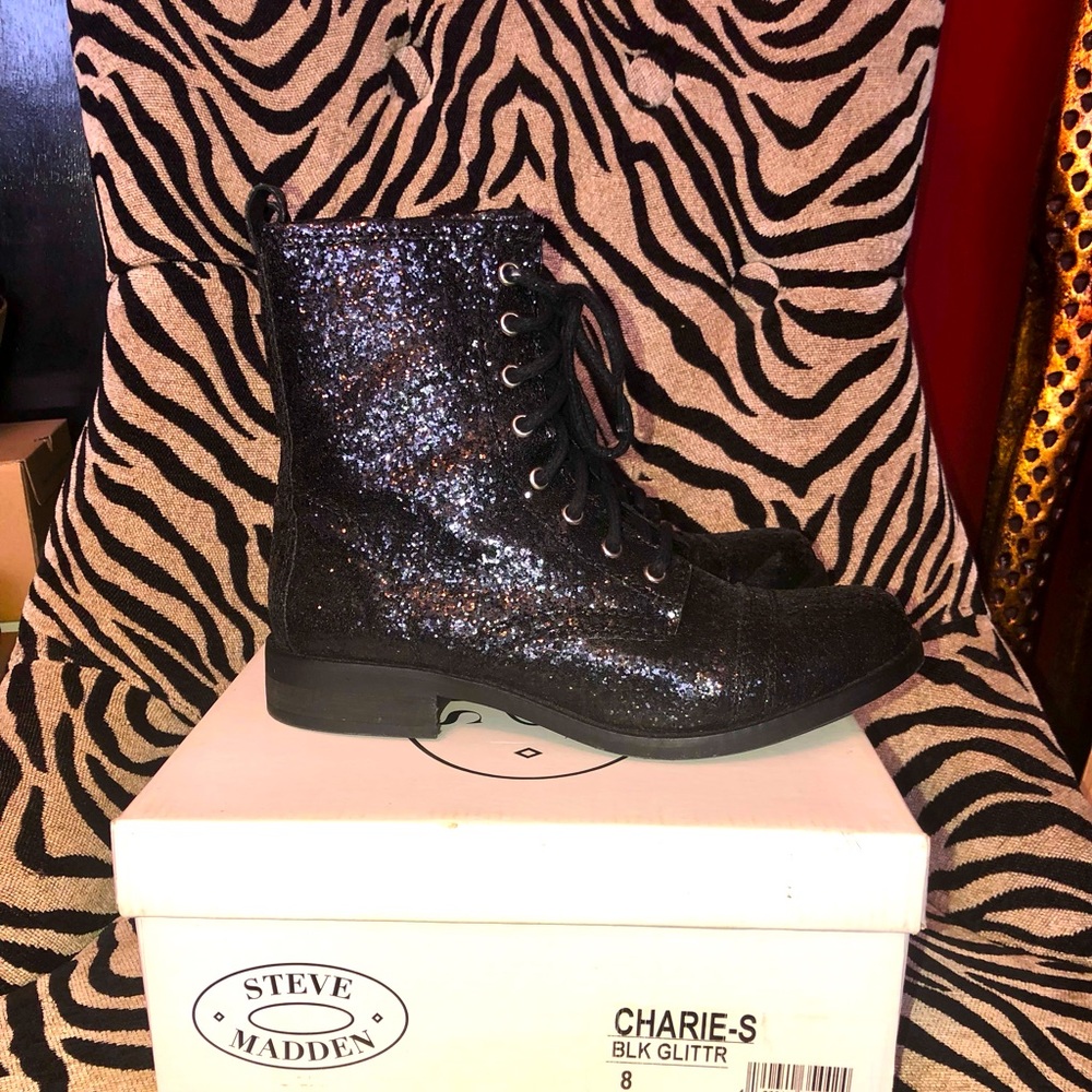 Steve Madden Women’s Glitter Combat Boots Gem